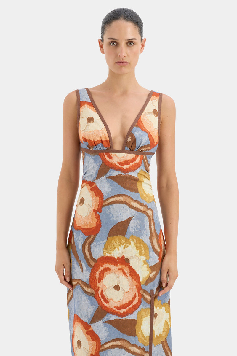 SIR the label Avery V Neck Midi Dress CAMELLIA PRINT