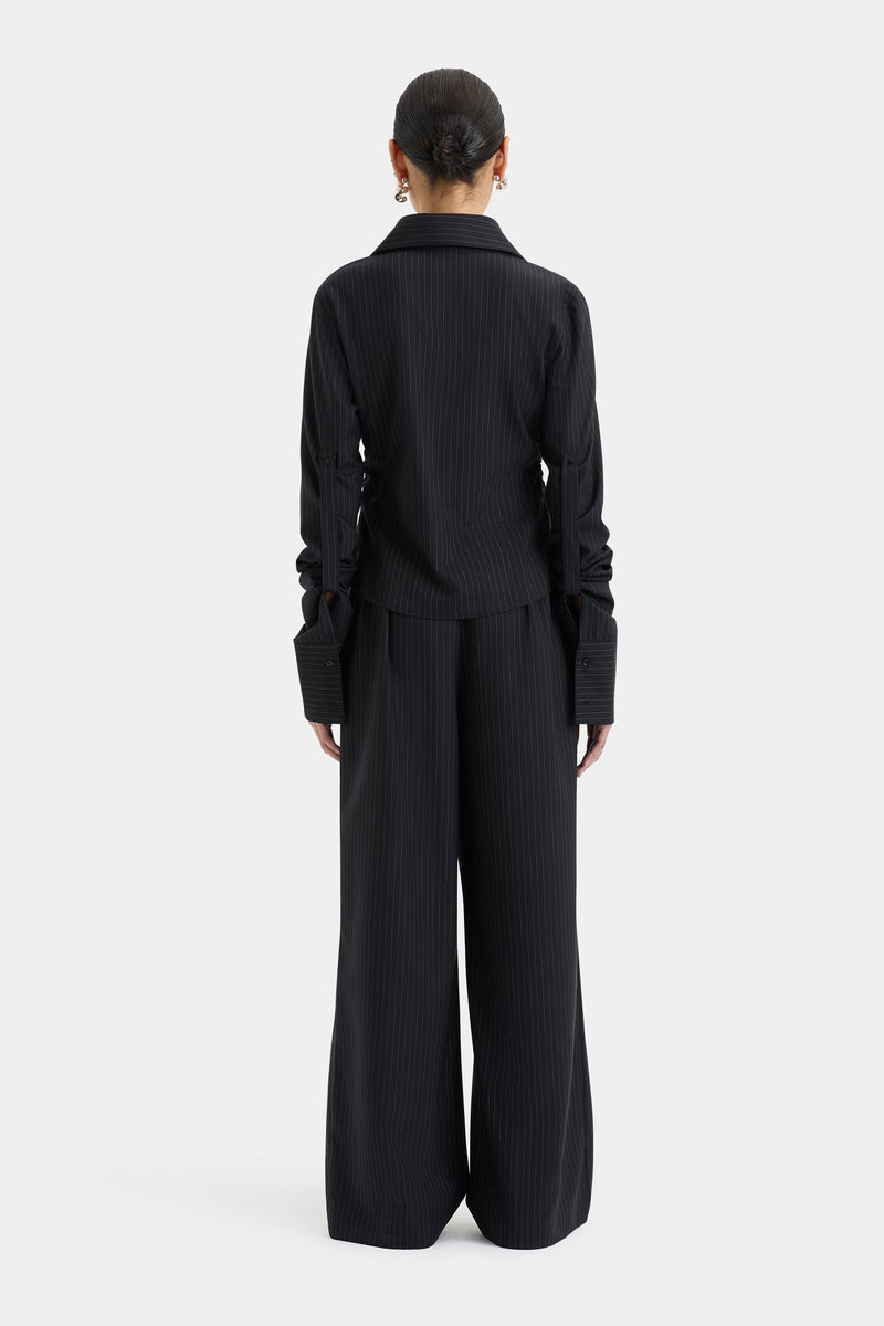 SIR the label Edie Ruched Sleeve Shirt PINSTRIPE
