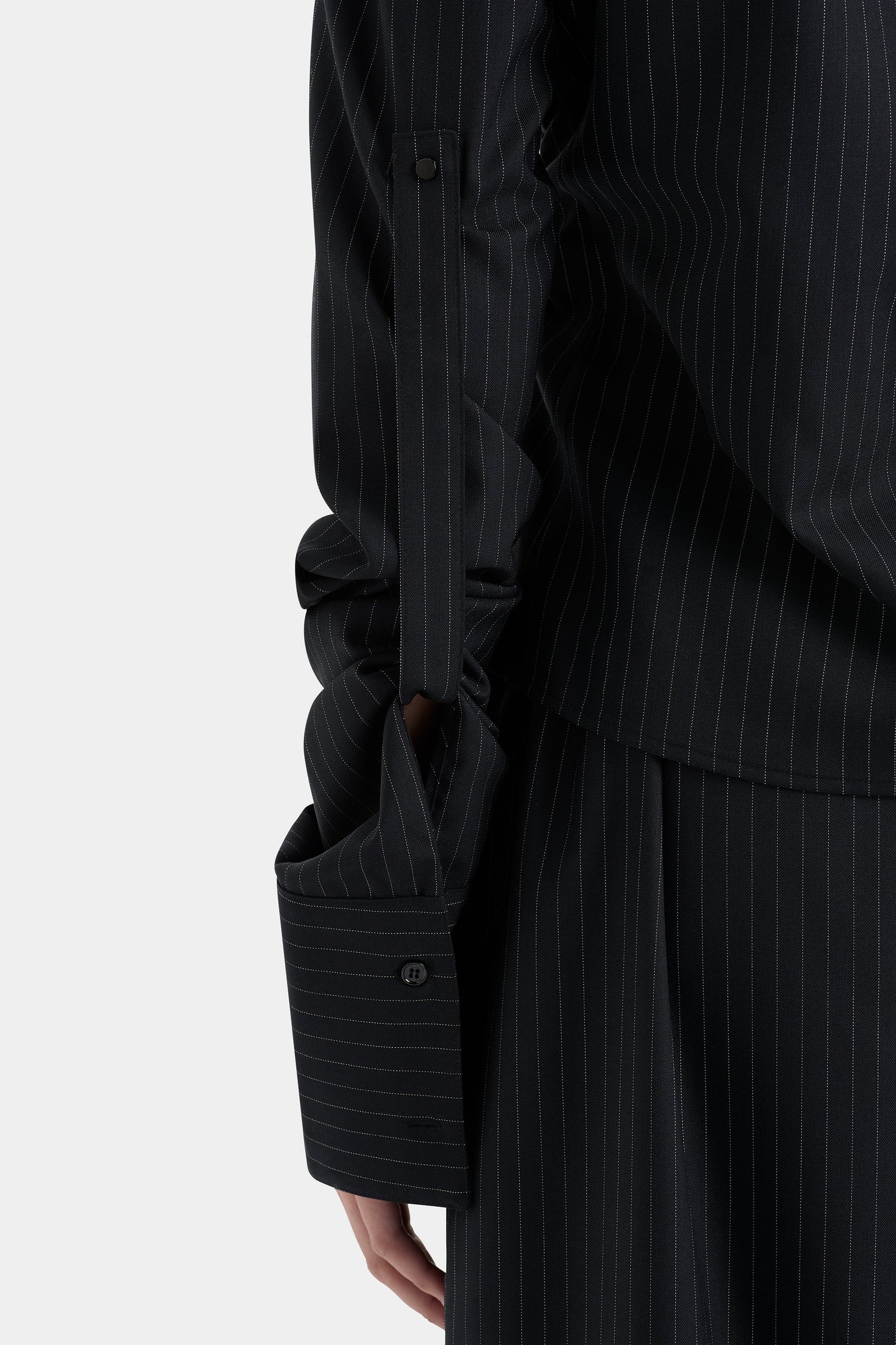 SIR the label Edie Ruched Sleeve Shirt PINSTRIPE