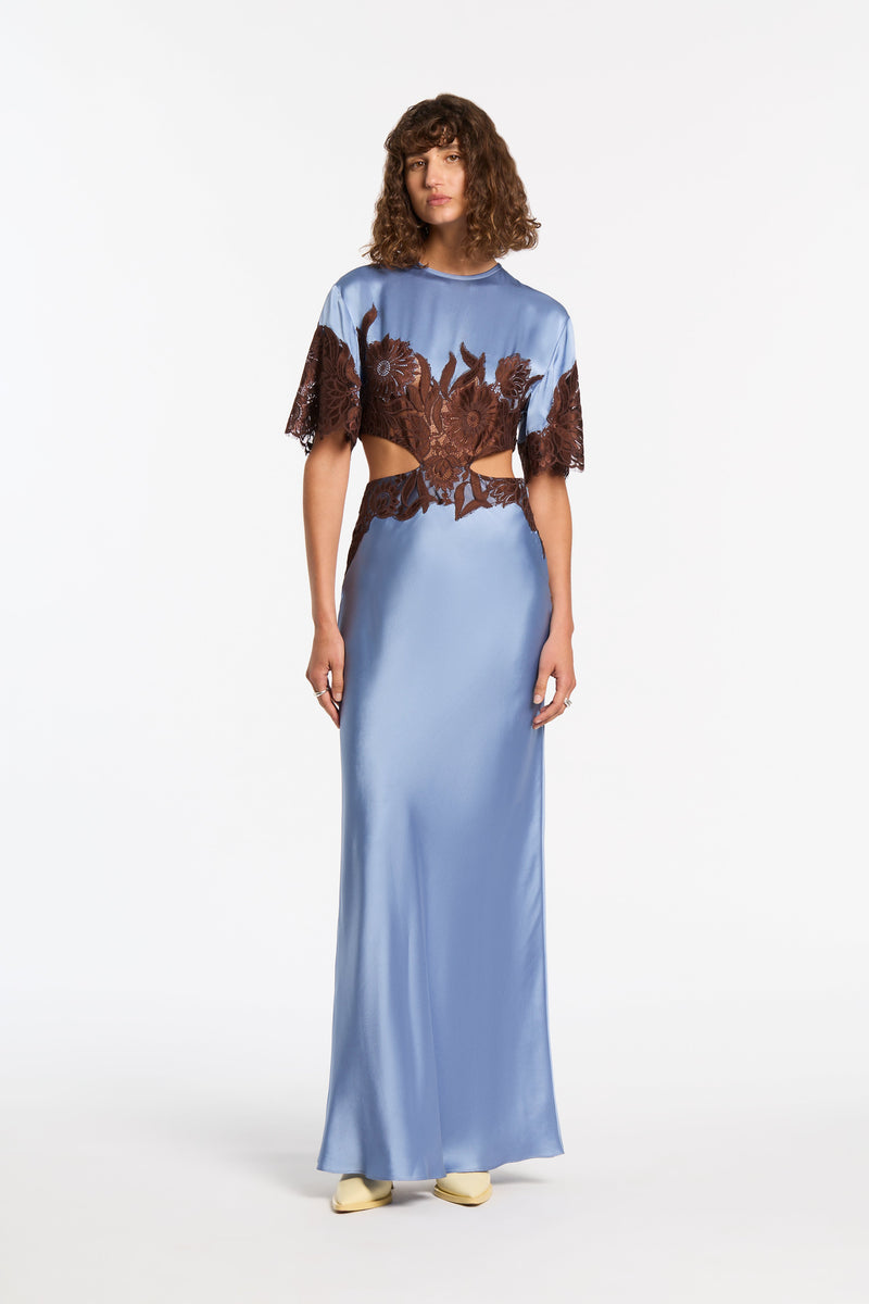 SIR the label Danseurs Lace Cut Out Gown Bleue