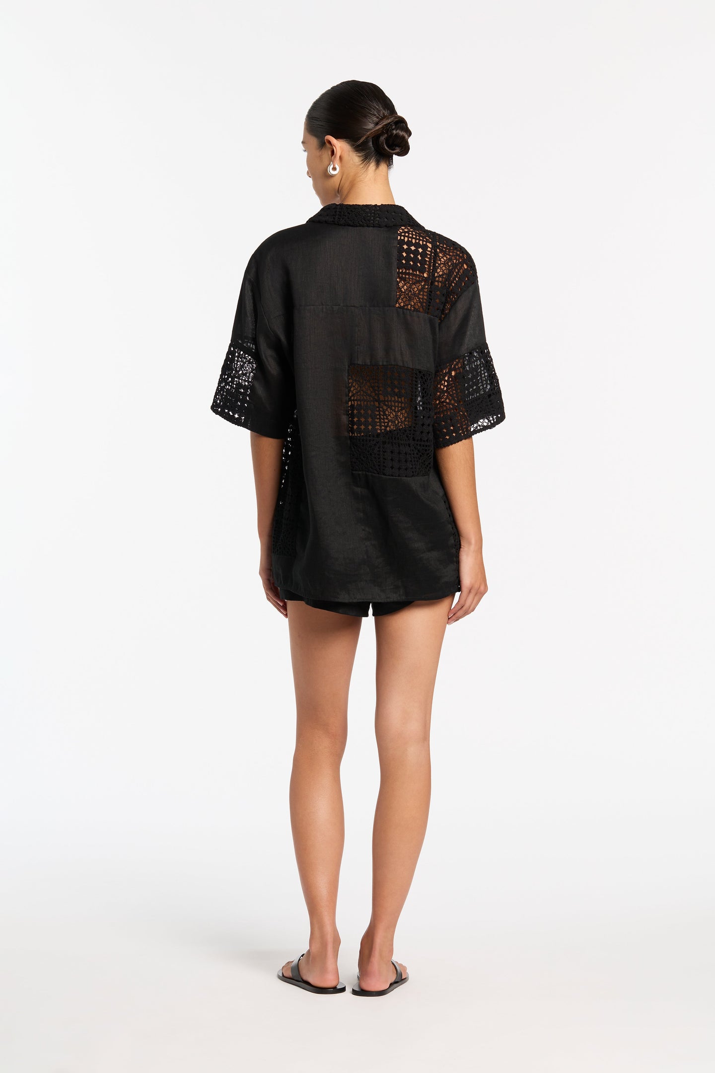 SIR the label Rayure Patchwork Short Black Crochet