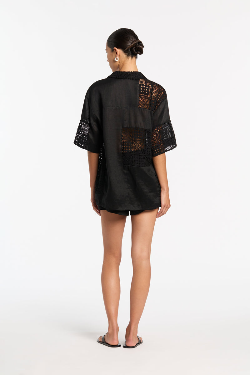 SIR the label Rayure Patchwork Short Black Crochet