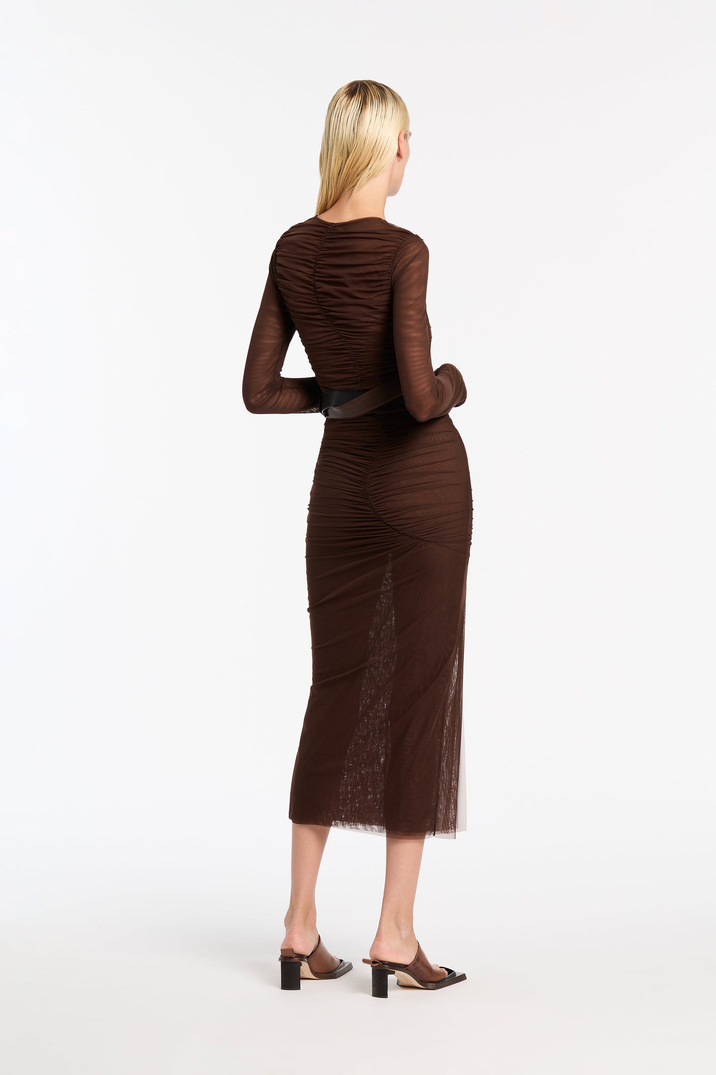 SIR the label Jacques Mesh Gathered Midi Skirt Chocolate