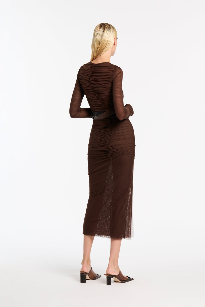 SIR the label Jacques Mesh Gathered Midi Skirt Chocolate