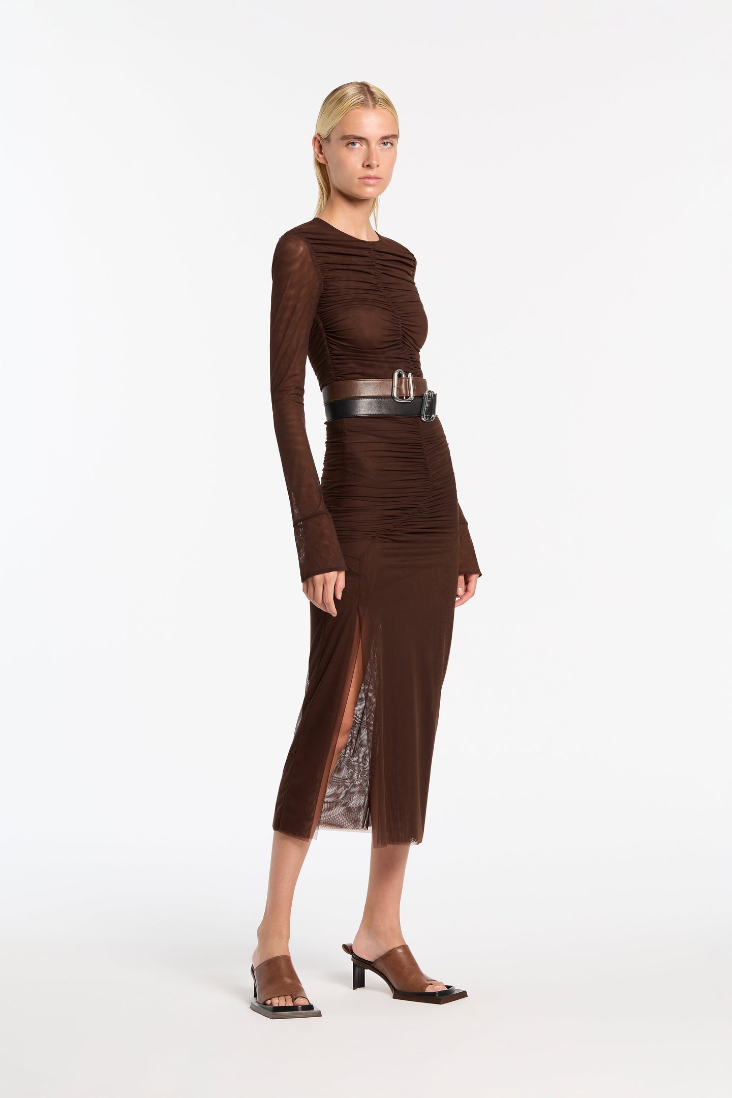 SIR the label Jacques Mesh Gathered Midi Skirt Chocolate