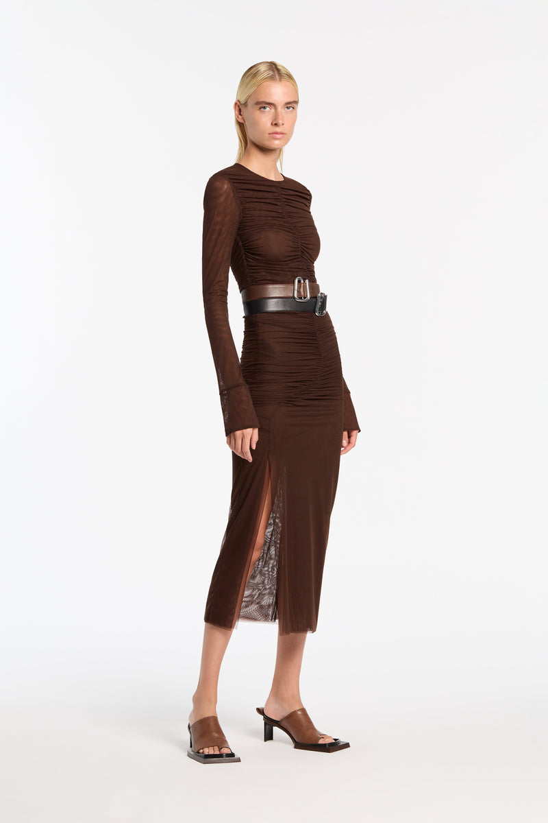 SIR the label Jacques Mesh Gathered Midi Skirt Chocolate