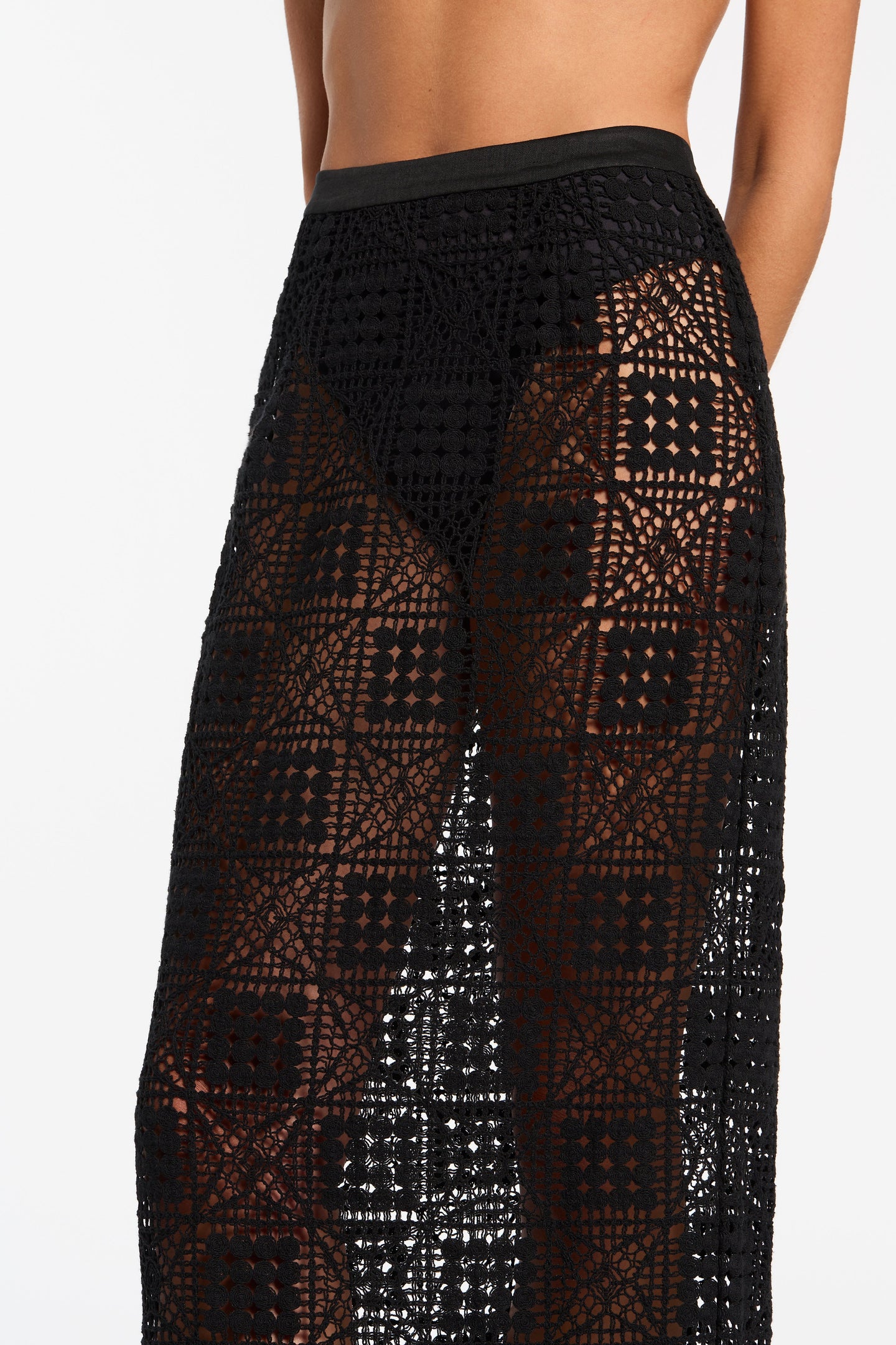 SIR the label Rayure Midi Skirt Black Crochet