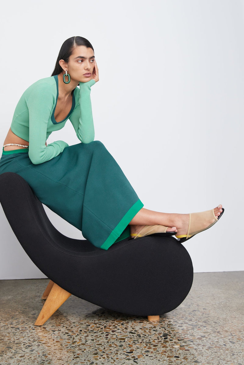 SIR the label Salvador Beaded Midi Skirt FOREST GREEN