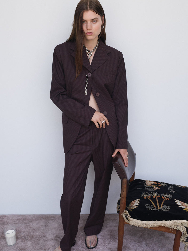 SIR the label Guillaume Blazer Plum Pinstripe